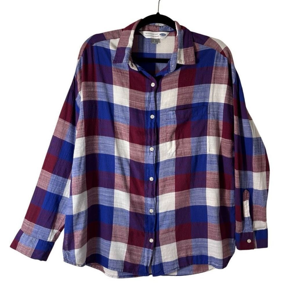 Old Navy L The Boyfriend Shirt plaid cotton button down shirt long sleeve